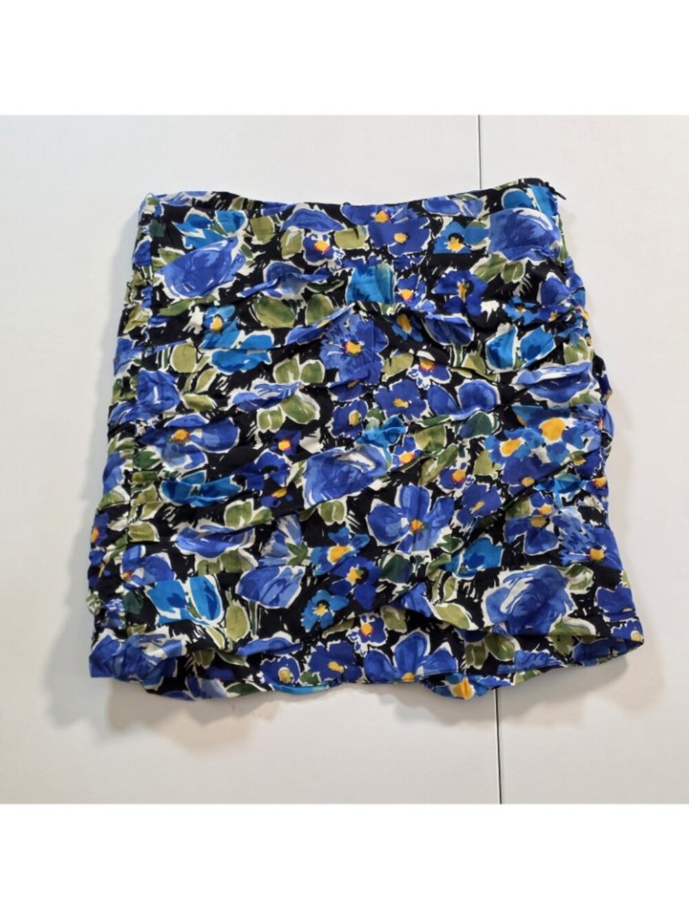 Zara Blue Floral Ruched Mini Skirt S Join Life Viscose Boho Blogger Favorite Y2K - Picture 10 of 16